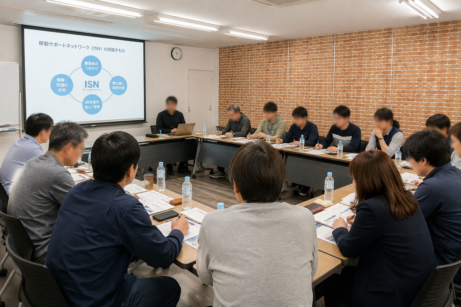 移動支援に関わる事業者による会議と地域連携の様子